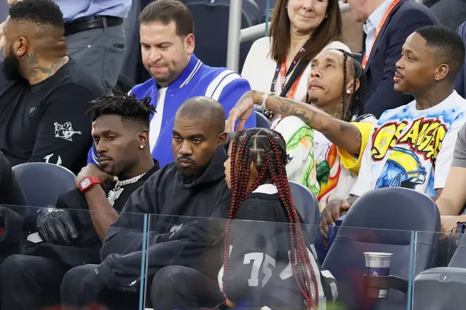 Kanye West and his daughter North West at Super Bowl LVI in Los Angeles SoFi Stadium on February 13, 2022