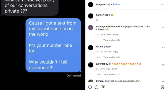 Kanye West shares alleged text messages from Kim Kardashian on Instagram
