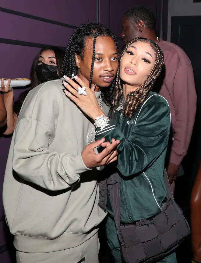 Pressa and Coi Leray attend French Montana's Birthday Party at Beauty & Essex on November 09, 2021 in Los Angeles, California.