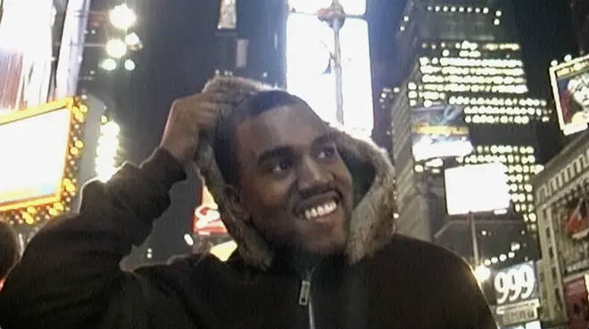 Kanye West walking around in NYC in the documentary