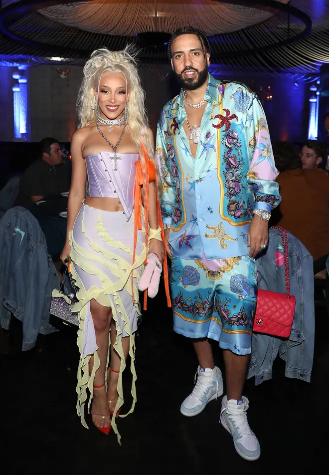Doja Cat and French Montana attend Doja Cat&squot;s "Planet Her" Album dinner at Beauty & Essex on June 24, 2021 in Los Angeles, California