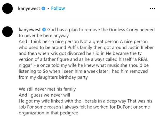 Kanye West calling out Kris Jenner's boyfriend Corey Gamble