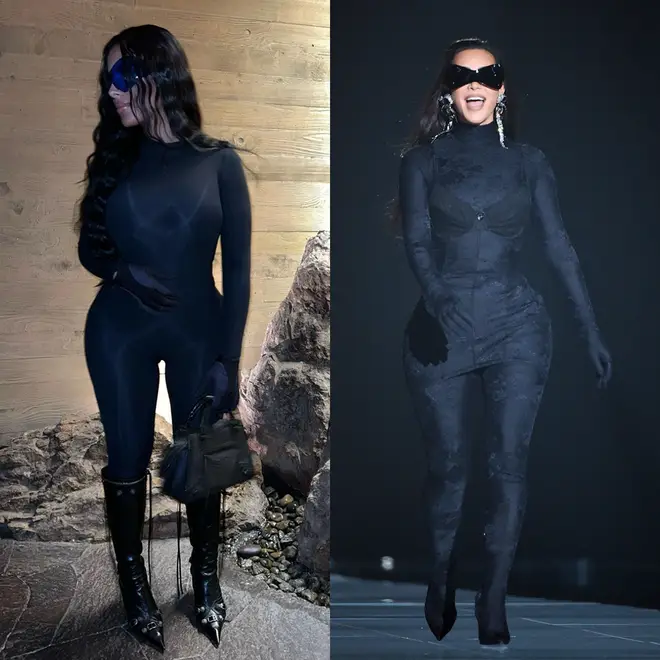 Model Chaney Jones (L) sports a similar look to Kim Kardashian (R)
