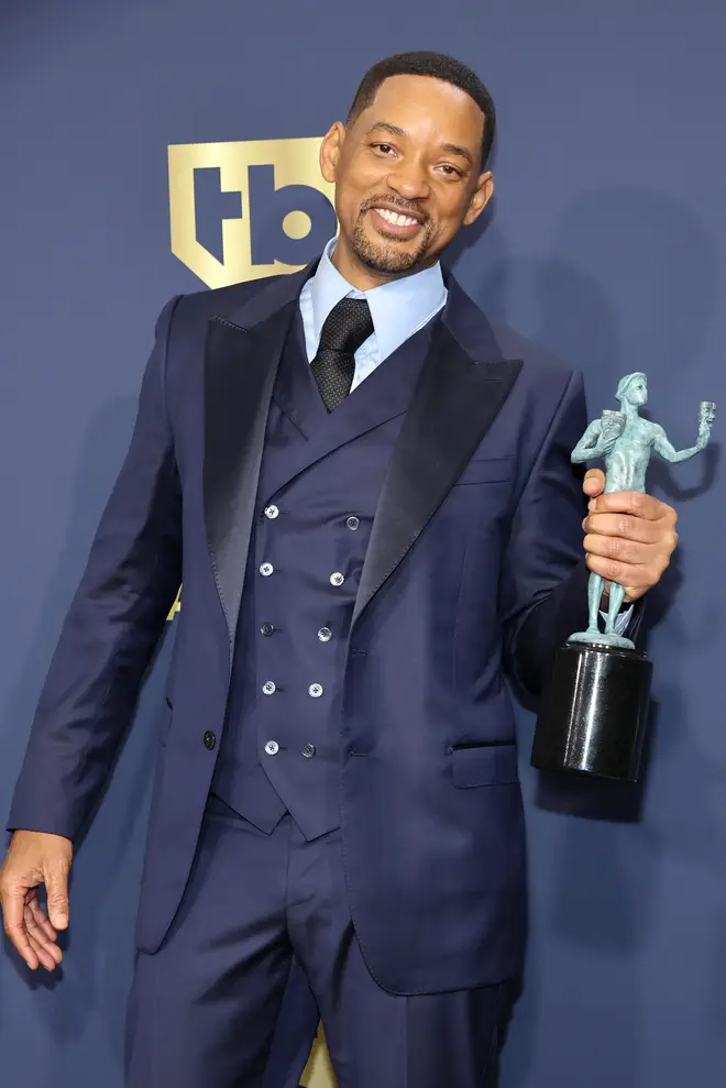 Will Smith, winner of Outstanding Performance by a Male Actor in a Leading Role for 'King Richard' in the General Photo Room at the 28th Screen Actors Guild Awards at the Barker Hangar on Sunday, February 27, 2022