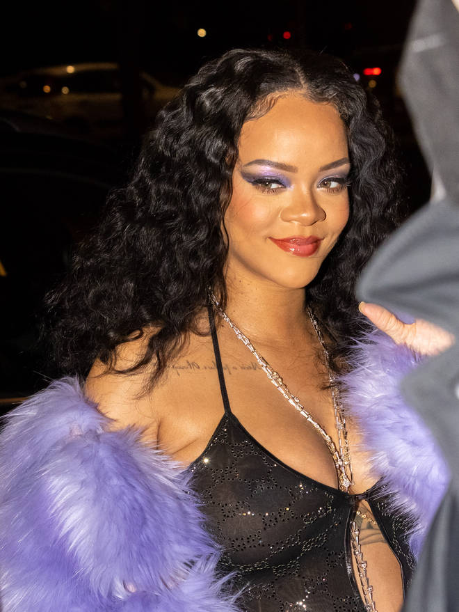Rihanna is seen during the Milan Fashion Week Fall/Winter 2022/2023 on February 25, 2022 in Milan, Italy