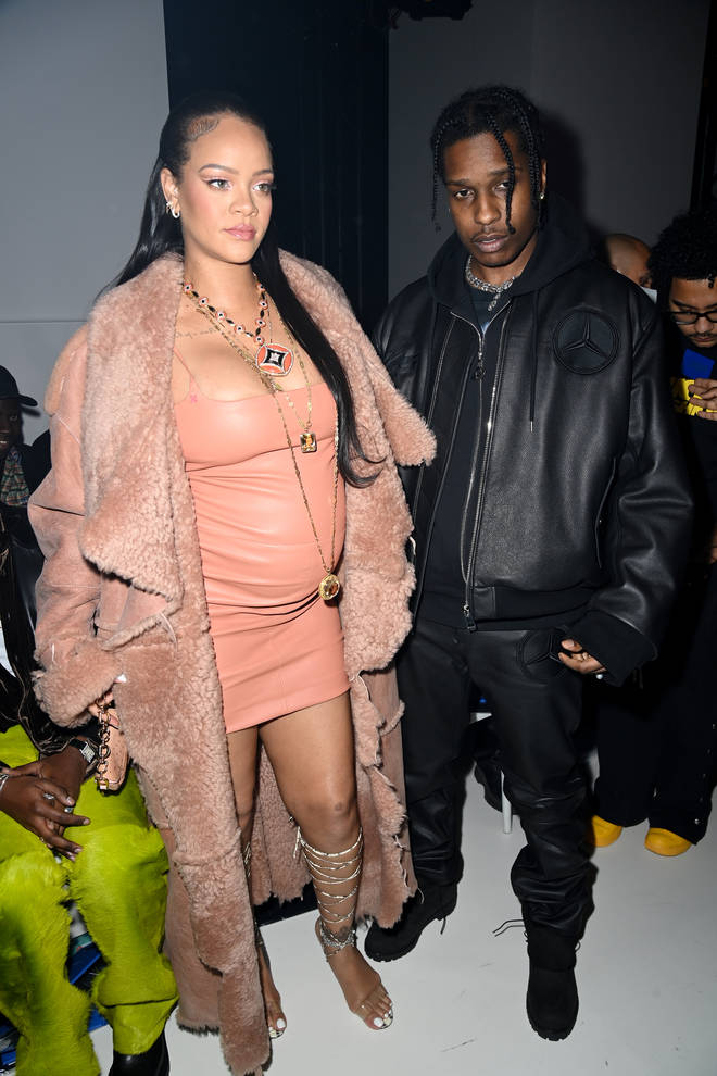 Rihanna and ASAP Rocky attend the Off-White Womenswear Fall/Winter 2022/2023 show as part of Paris Fashion Week on February 28, 2022 in Paris, France