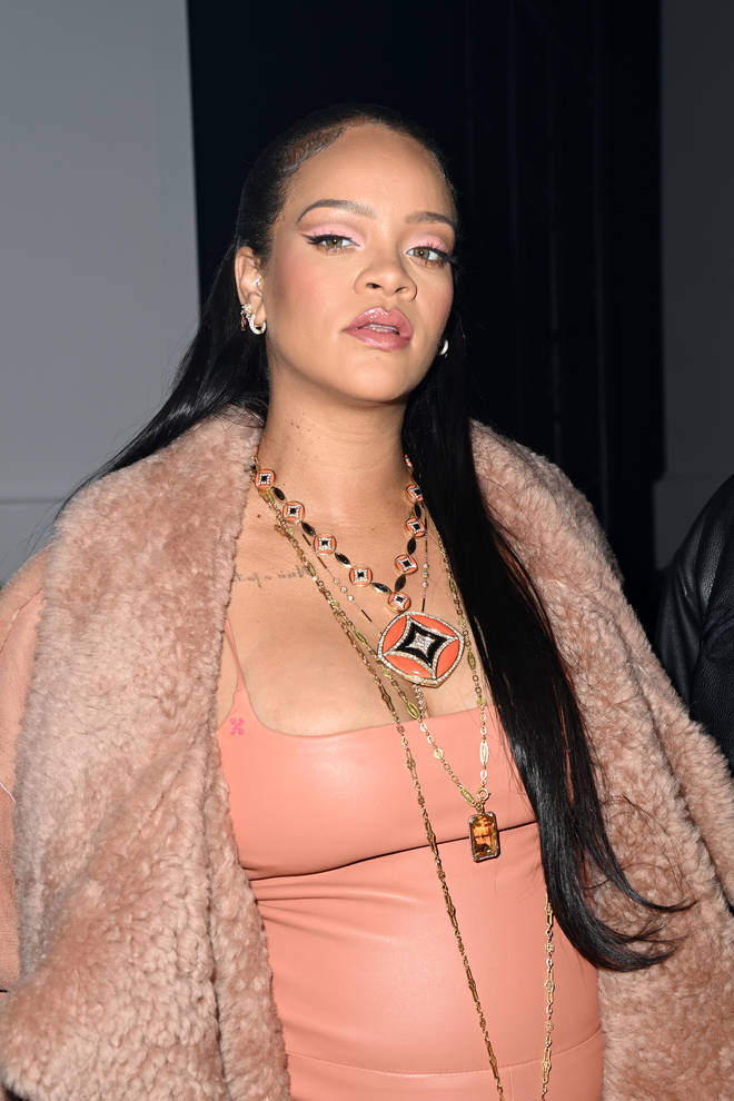 Rihanna attends the Off-White Womenswear Fall/Winter 2022/2023 show as part of Paris Fashion Week on February 28, 2022 in Paris, France