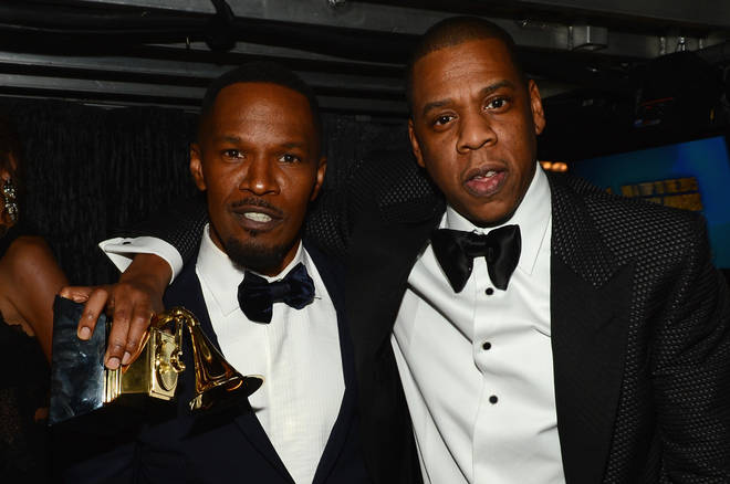 Jamie Foxx and Jay-Z spotted together at the 56th GRAMMY Awards at Staples Center on January 26, 2014.