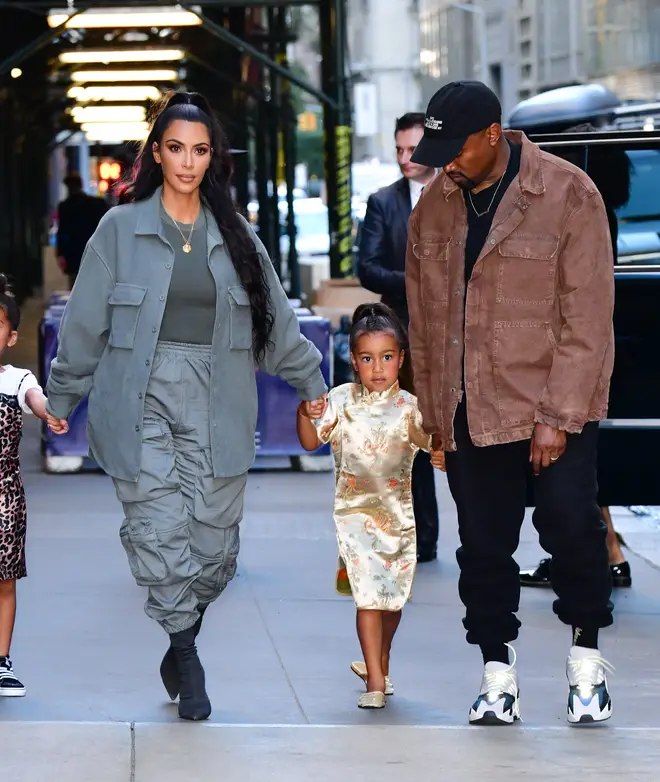 Kim Kardashian, North West and Kanye West arrive to The Polo Bar on June 15, 2018 in New York City