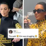 Kim Kardashian roasted over 'stiff walk' in tight Balenciaga caution tape jumpsuit