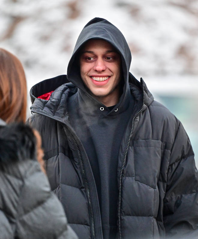 Pete Davidson is seen on the set of "The Home" on January 31, 2022 in Woodland Park, New Jersey