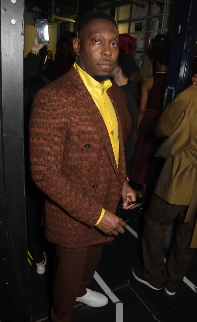 Dizzee Rascal poses backstage at the Ozwald Boateng show during London Fashion Week February 2022 at The Savoy Hotel on February 21, 2022 in London, England
