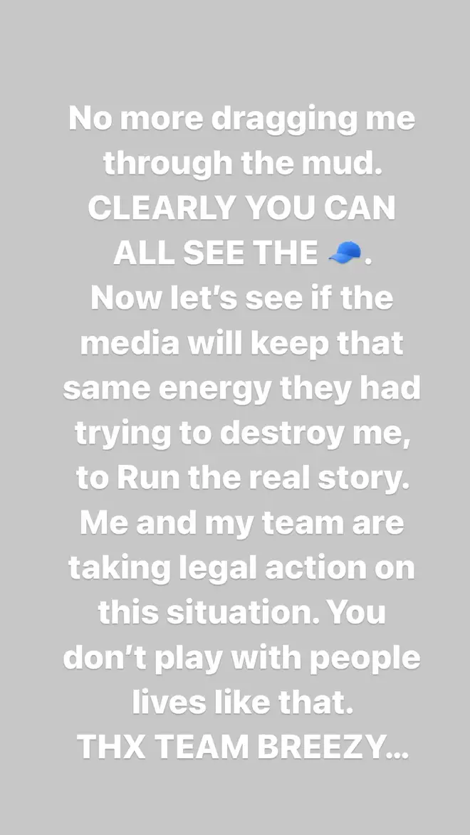Chris Brown clearing his name in regards to the rape allegations on his IG story
