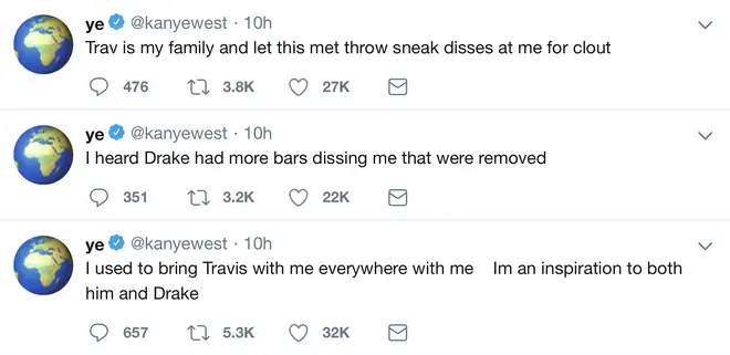 Kanye came for Travis on Twitter amid his beef with Drake.
