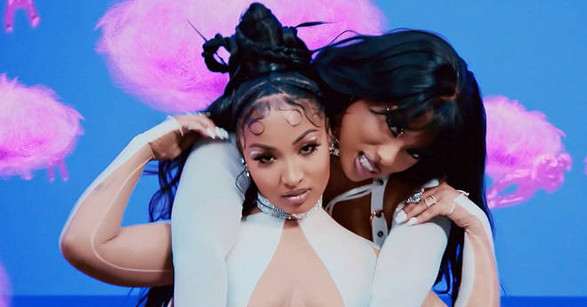 Megan Thee Stallion and Sheensea in their music video for Lick