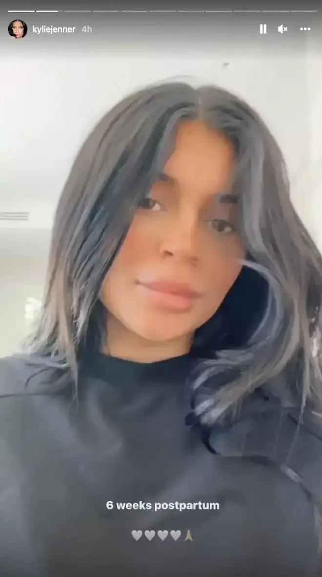 Kylie Jenner speaking about being six weeks postpartum on her IG stories