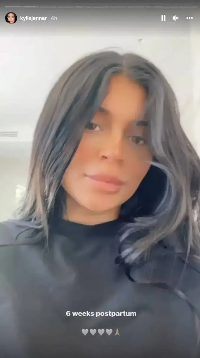 Kylie Jenner speaking about being six weeks postpartum on her IG stories
