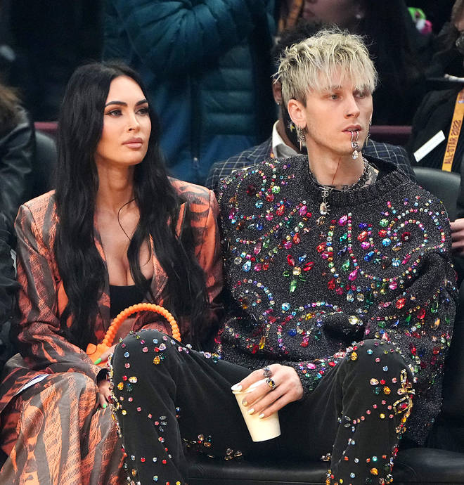 Megan Fox and Machine Gun Kelly attend the 2022 NBA All-Star Game at Rocket Mortgage Fieldhouse on February 20, 2022 in Cleveland, Ohio