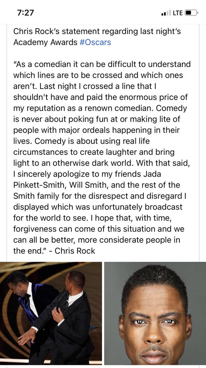 The fake Chris Rock apology which was uploaded online