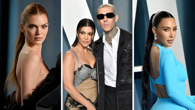Kendall Jenner, Kourtney Kardashian & Travis Barker and Kim Kardashian were photographed at the Vanity Fair Oscars party