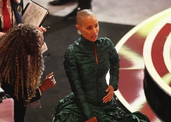 Jada Pinkett-Smith rolled her eyes after Chris Rock made a joke about her shaved head – a result of her alopecia.