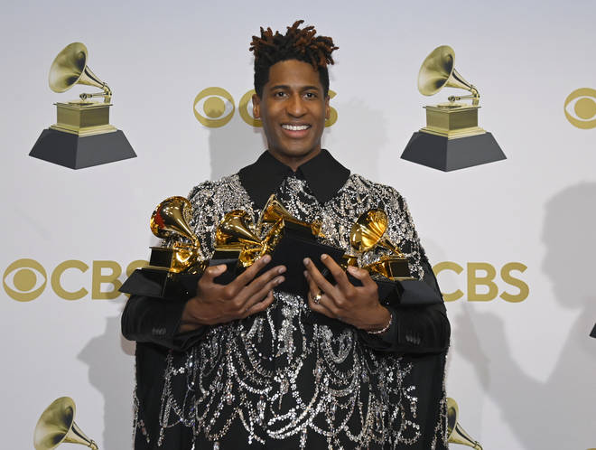 Jon Batiste winner of best American roots performance at the 64th Annual GRAMMY Awards at MGM Grand Garden Arena on April 03, 2022 in Las Vegas, Nevada