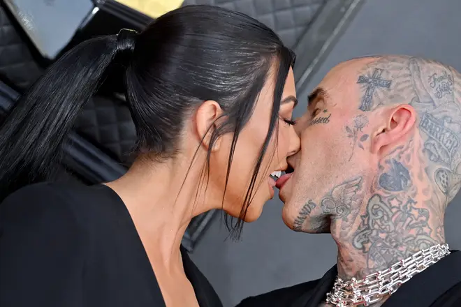 Kourtney Kardashian and Travis Barker makeup at the 64th Annual GRAMMY Awards