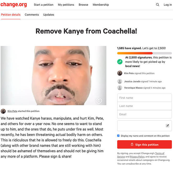Fans petitioning against Kanye performing at Coachella