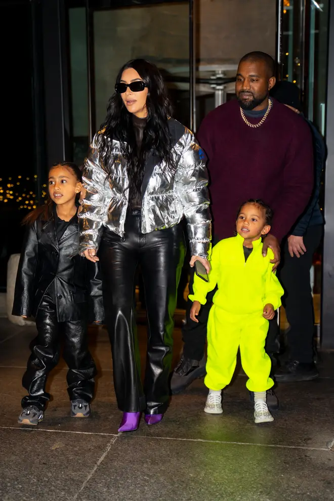 North West, Kim Kardashian, Kanye West and Saint West are seen in Midtown on December 21, 2019 in New York City