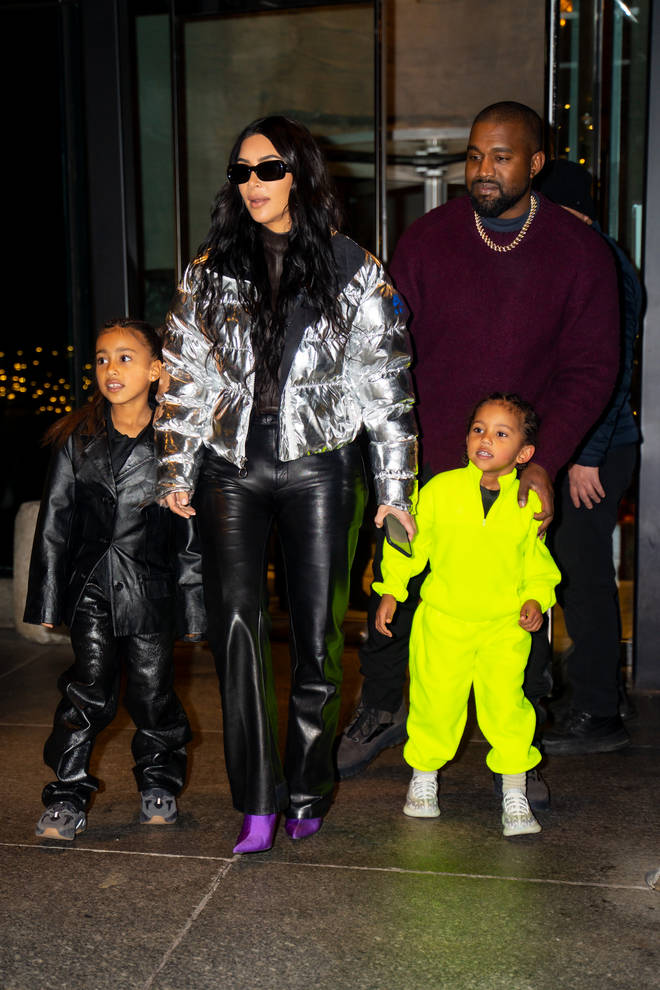 North West, Kim Kardashian, Kanye West and Saint West are seen in Midtown on December 21, 2019 in New York City