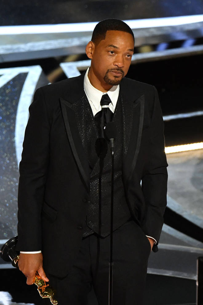 US actor Will Smith accepts the award for Best Actor in a Leading Role for "King Richard" onstage during the 94th Oscars at the Dolby Theatre in Hollywood, California on March 27, 202