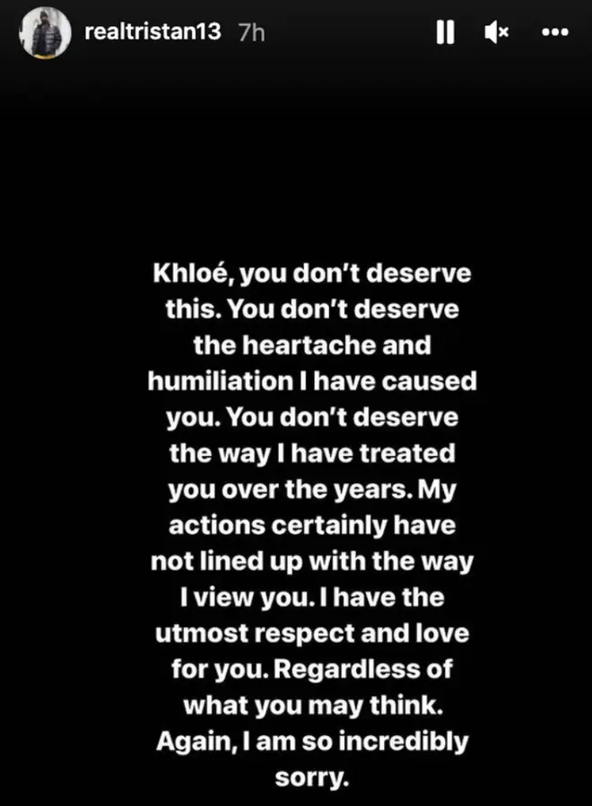 Tristan Thompson publicly apologised to Khloe Kardashian on Instagram, after admitting he fathered a child with another woman.