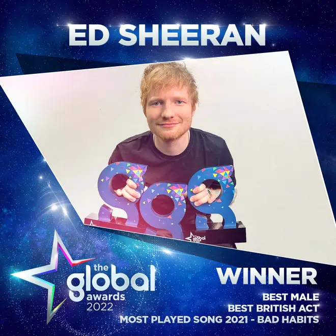 Ed Sheeran won big at The Global Awards 2022, being named Best Male and Best British Artist, with ‘Bad Habits’ revealed as the Most Played Song across Global’s radio stations in 2021.