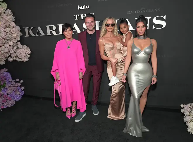 Kris Jenner, Ben Winston, Khloé Kardashian, True Thompson, and Kim Kardashian attend the Los Angeles premiere of Hulu&squot;s new show "The Kardashians" at Goya Studios on April 07, 2022 in Los Angeles, California