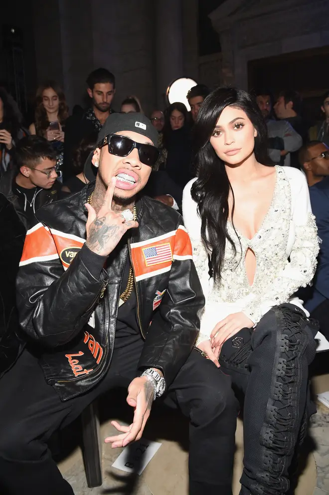 Tyga and Kylie Jenner attend the Front Row for the Philipp Plein Fall/Winter 2017/2018 Women's And Men's Fashion Show at The New York Public Library on February 13, 2017 in New York City