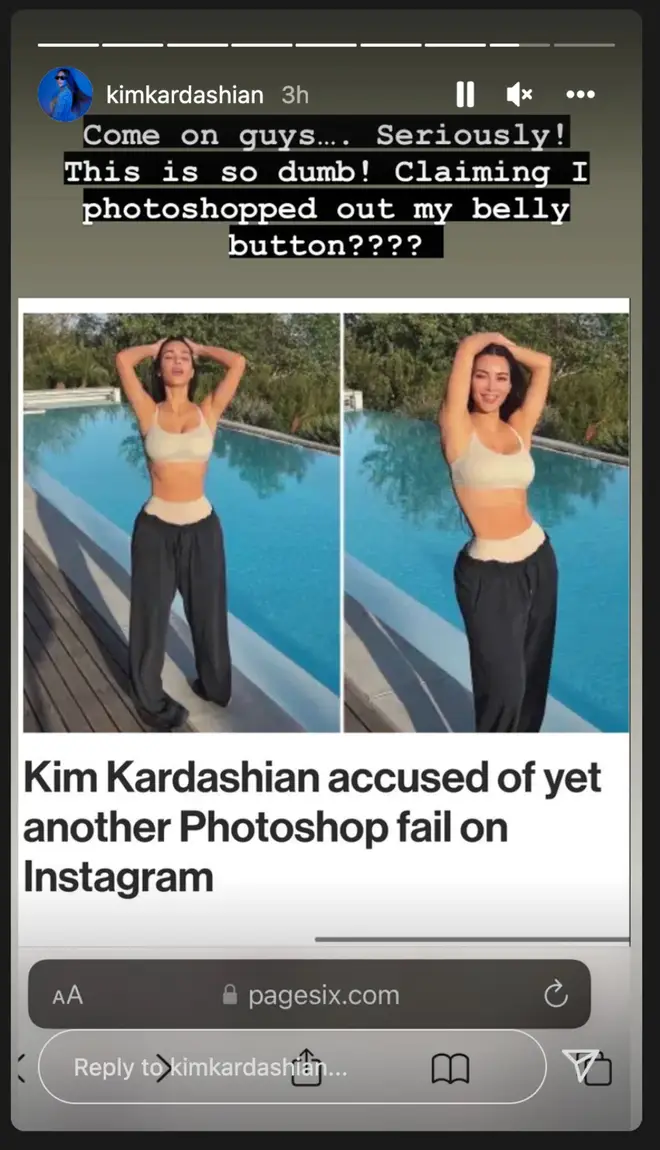 Kim Kardashian addressing rumours that she photoshopped out her belly button