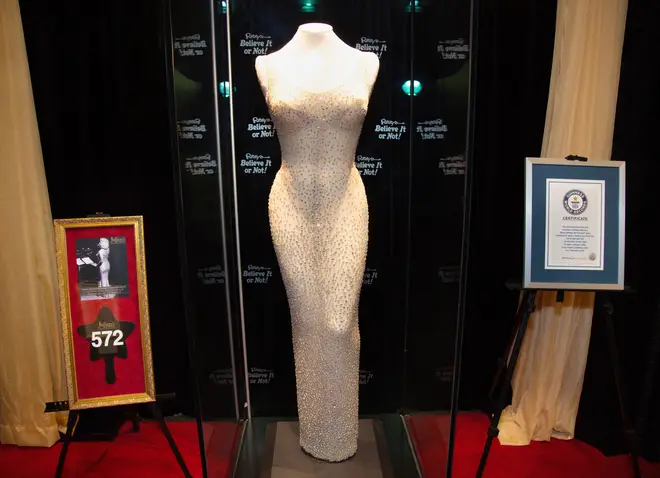 Full Shot of the Historic Happy Birthday President Kennedy Dress Worn By Marilyn Monroe at Ripley's Believe It Or Not on November 07, 2018 in Hollywood, California