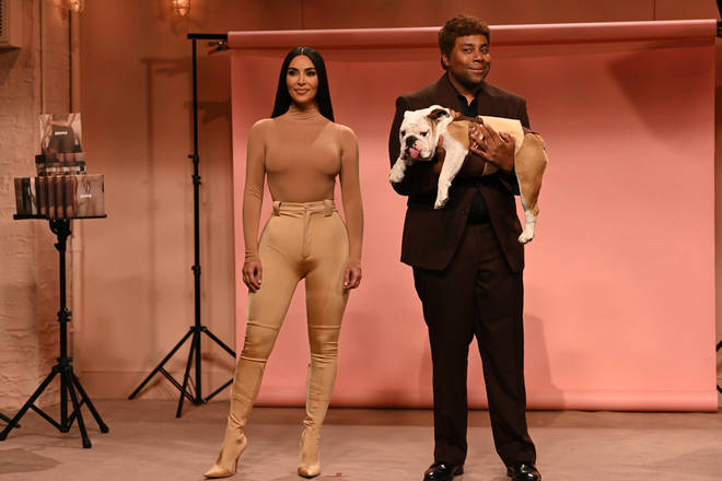 Kim Kardashian West and Kenan Thompson during the "Skims" sketch on Saturday, October 9, 2021