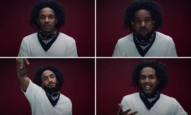 Kendrick Lamar as Kanye West, Nipsey Hussel, OJ Simpson and Will Smith in his new video for track 'The Heart Part 5'