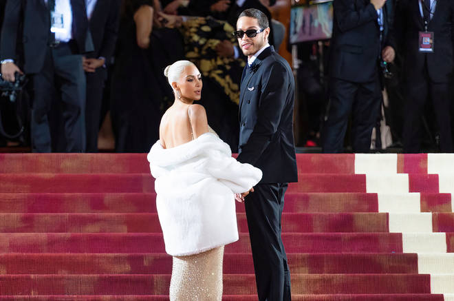 Kim Kardashian and Pete Davidson walk the carpet at the 2022 Met Gala, celebrating "In America: An Anthology of Fashion"