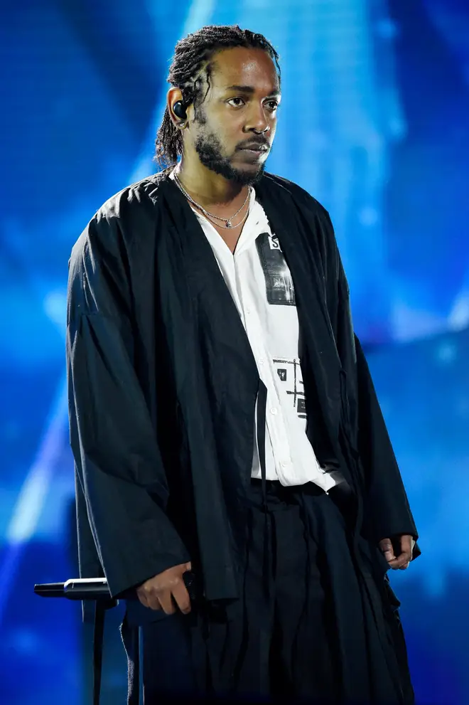 Kendrick Lamar performing onstage during the 60th Annual GRAMMY Awards at Madison Square Garden on January 28, 2018 in New York City