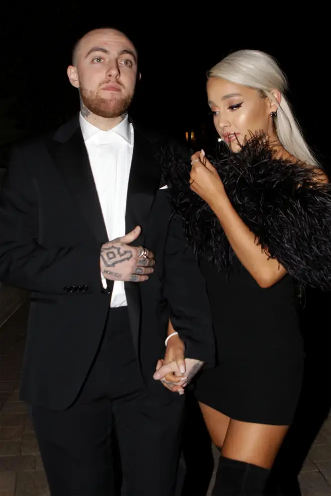 Mac Miller and singer Ariana Grande are seen attending an Oscar party on March 4, 2018 in Los Angeles, California
