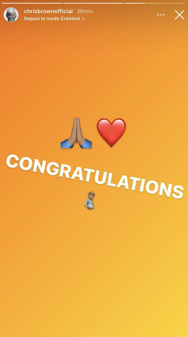 Chris Brown wishing Rihanna a 'congratulations' after it was announced that she gave birth to a baby boy