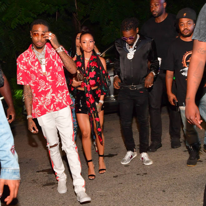 Quavo and Karrueche were spotted walking into the party together.
