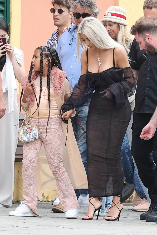 Kim Kardashian and North West are seen out in Portofino on May 21, 2022 in Portofino, Italy.