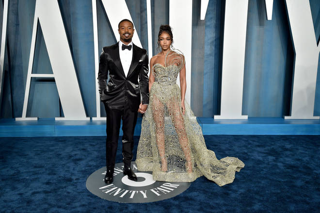 Michael B. Jordan and Lori Harvey attend the 2022 Vanity Fair Oscar Party on March 27, 2022 in Beverly Hills, California.