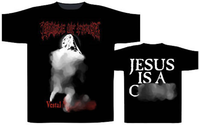 The T-shirt features a nun performing a sex act.