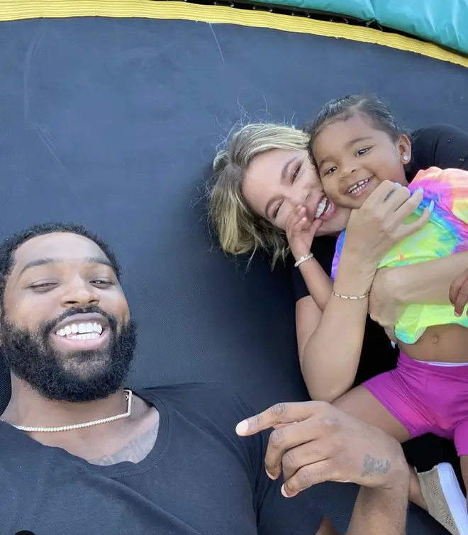 Tristan and Khloe with their daughter, True