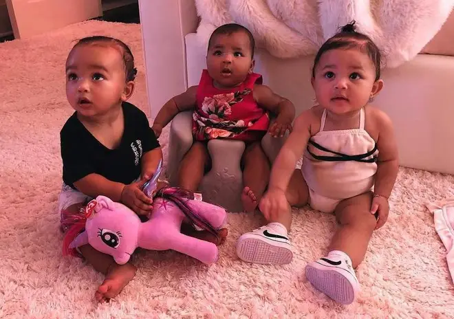 From left to right: Chicago West, True Thompson, Stormi Webster.