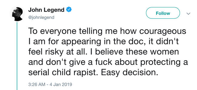 John Legend labelled R Kelly as a 'serial child rapist' on Twitter